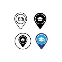 four location marker icons related to the theme of education. This image is suitable for use in educational materials, school location map applications vector