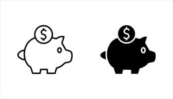 Piggy bank, linear style icon set. vector