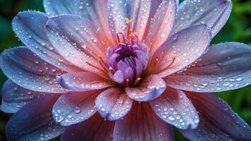 A purple flower with water droplets on it photo