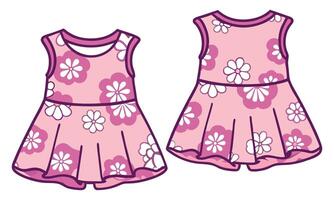 A pink dress with white floral pattern on it front and back view vector