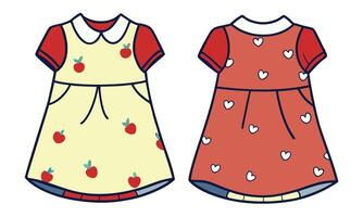 Two dresses with apple and heart designs on them vector