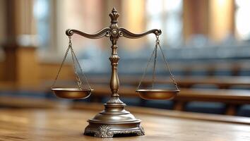A scale with two scales on top of a wooden table photo
