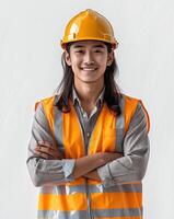 Asian male construction worker with his arms crossed photo