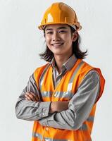 Asian female construction worker photo