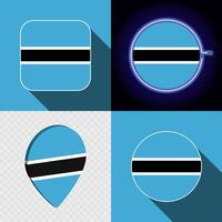 Set of modern icons with the national flag of Botswana. vector