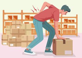 A man has back pain while lifting something. vector
