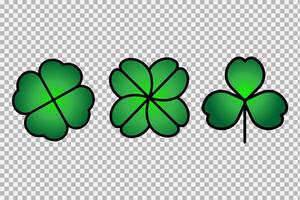 Green Shamrock clover icon. St Patrick day symbol, leprechaun leaf sign. Shamrock clover isolated, flat decorative element. vector