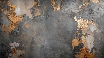 Grunge Textured Background of Aged Concrete Wall with Gold and Black Paint Peeling photo