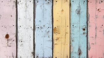 Rustic Multicolored Wooden Planks in Pastel Shades. Vintage Beach House Style Weathered Board Background with Peeling Paint photo