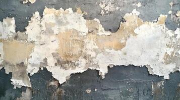 Distressed Plaster Wall with Large Patches of Peeling Paint and Weathered Texture in Neutral Tones photo