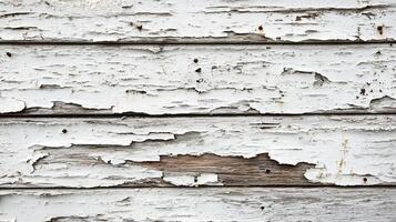Close-up of Deteriorating White Paint on Aged Wooden Planks photo