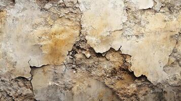 Severely Deteriorated Plaster Wall with Deep Cracks and Exposed Layers photo