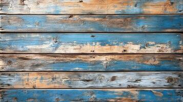 Weathered Horizontal Wood Planks with Faded Sky Blue Paint, Exposed Knots, and Distressed Texture photo