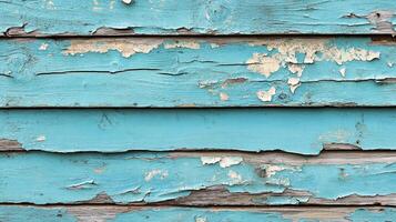 Weathered Teal Painted Wood Cladding with Extensive Peeling and Cracks photo
