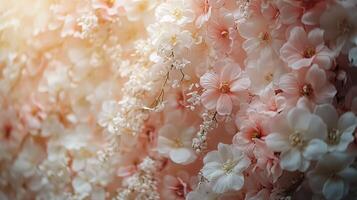 Close-Up of Soft Pink and White Flowers in a Lush, Ethereal Arrangement with Dreamy Blurred Background photo