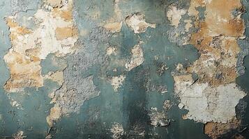 Old Weathered Stucco Wall with Chipped Peeling Paint and Rustic Blue-Green Tones photo