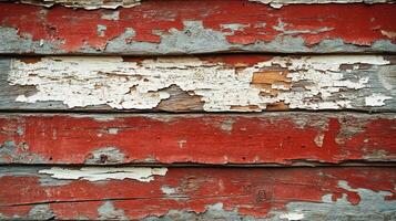 Vintage Barn Siding with Distressed Red and White Peeling Paint Layers Revealing Natural Wood Texture and Weathered Rustic Character photo