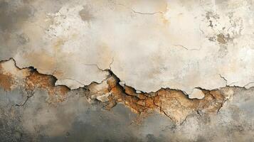 Deteriorating Concrete Wall with Exposed Rusty Surface and Deep Structural Cracks photo