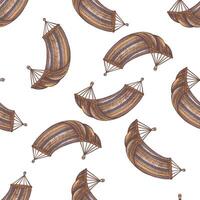 Hand drawn vintage colored seamless pattern with sketch of hanging hammock vector
