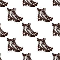 Vintage sketch seamless pattern with hand drawn hiking boots vector