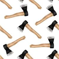 Hand-drawn vintage colored seamless pattern with sketch of camping axe or hatchet vector