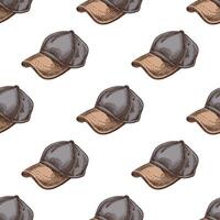 Hand-drawn vintage colored seamless pattern with vintage baseball caps in sketch style vector