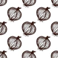 Vintage seamless onion bulb pattern, hand drawn in brown ink sketch style vector