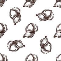 Vintage engraved seamless pattern with hand drawn baseball caps in brown ink vector