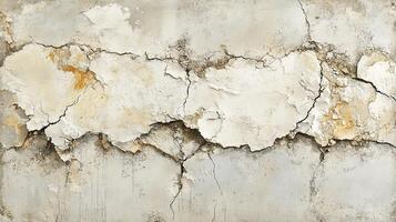 Aged Stucco Wall with Deep Cracks and Flaking Paint in Earthy Tones photo