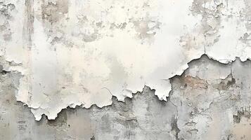 Close-Up of Weathered Plaster Wall with Cracks and Layers of Peeling Paint Revealing Aged Surface Texture photo