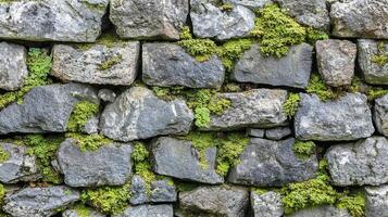 Mossy Stone Wall with Natural Gaps and Textures photo