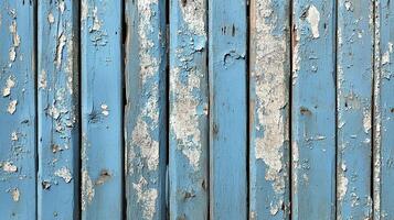 Close-Up of Weathered Blue Wooden Planks with Peeling Paint and Natural Aging Texture photo