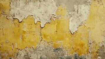 Weathered Yellow and White Plaster Wall with Peeling Paint Texture Background photo