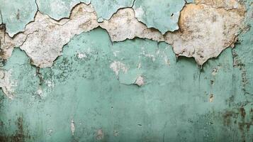 Weathered Aqua Green Painted Surface with Extensive Cracking and Flaking photo