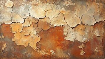 Cracked and Weathered Clay Wall with Rich Ochre and Earth Tones Showing Natural Erosion and Texture photo