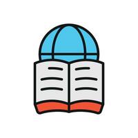 Book with world globe icon represents knowledge and connectivity ideal for global education platforms and international literacy programs vector