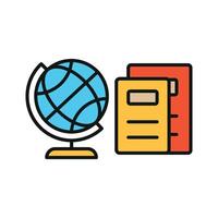 Book with world globe icon showcases learning and cultural exploration perfect for educational branding and worldwide literacy initiatives vector