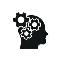 Head with gear icon symbolizes mental health and cognitive function perfect for psychology and wellness designs vector