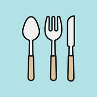 Spoon fork and knife icon showcases complete tableware tools perfect for menus, recipe blogs, and food service content vector