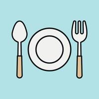 Spoon fork plate icon set symbolizes table manners and eating essentials ideal for educational food content and nutrition apps vector