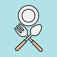 Spoon fork plate icon set portrays classic table setup perfect for digital menus, cookbooks, and food campaigns vector