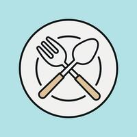 Spoon fork plate icon set symbolizes meal time essentials ideal for restaurant branding and culinary graphics vector