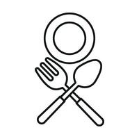 Spoon fork plate icon set highlights the simplicity of dining tools perfect for minimalist designs and food-related illustrations vector