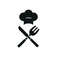 Chef hat and fork knife icon represents the art of cooking, table settings, and fine dining, ideal for culinary logos and cooking apps vector