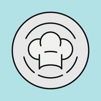 Chef hat and plate set icon reflects expert cooking skills and meal presentation, ideal for food blogs, recipe illustrations, and chef profiles vector