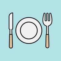 Fork knife and plate icon set portrays practical utensils for everyday use perfect for minimalist table setting designs vector