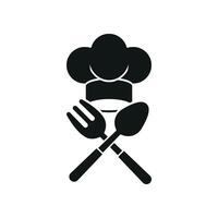 Chef hat and fork spoon icon emphasizes culinary excellence, dining tools, and professional kitchen skills suitable for food-related branding vector