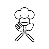 Chef hat and fork spoon icon represents the combination of cooking skills and dining tools, ideal for food packaging and culinary designs vector