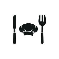Chef hat and fork knife icon portrays food expertise and dining essentials for balanced meals, suitable for chef courses and food packaging vector