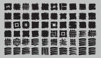Black grunge touches in the shape of squares. There are 60 pieces in the set. vector